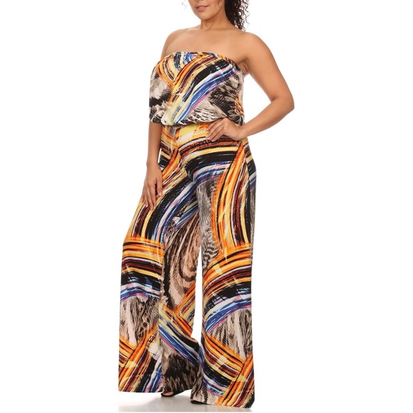 SALE !!! Plus Leopard Strapless Wide Leg Jumpsuit - Picture 3 of 6